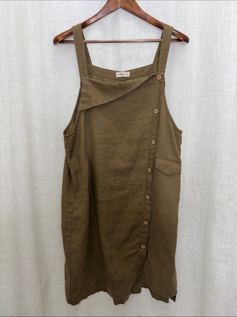 Grace Cove Linen Sleeveless Brown Overall Dress Size Large